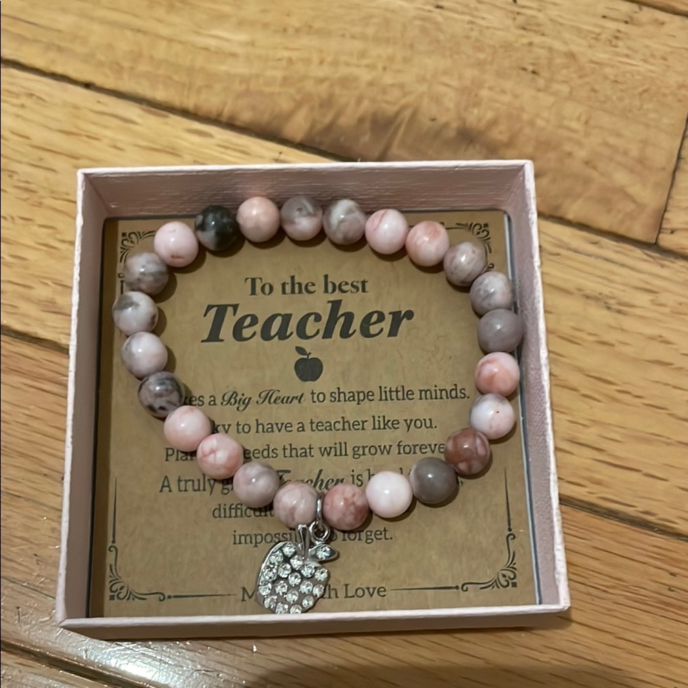 Pink and Brown Beaded Bracelet with Silver Charm